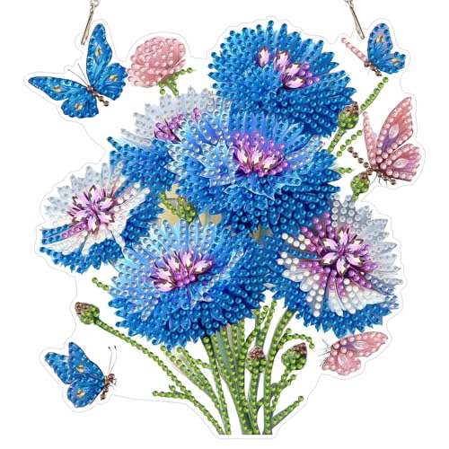MOGTAA Flowers Diamond Art Hanging Kits for Adults, DIY Double Sided Butterfly Diamond Art Suncatchers, 5D Special Shape Diamond Painting Animal Pendant Window Ornament Gifts for Home Decor - color: Flowers