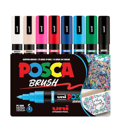 POSCA® PC-5BR Brush Tip Paint Markers, 8 Count Reversible Brush Set - size: 1 Count (Pack of 8), style: Brush Tip