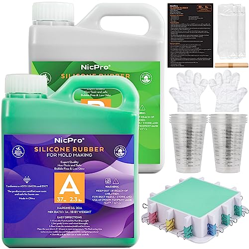 Nicpro 74oz Silicone Mold Making Kit 20A, Platinum Liquid Silicones Rubber | with Molds Housing & Mixing Cups for Mold Maker, Flexible & Food Safe Mix Ratio 1:1 for Casting Resins Jewelry, Craft Molds - size: 74oz