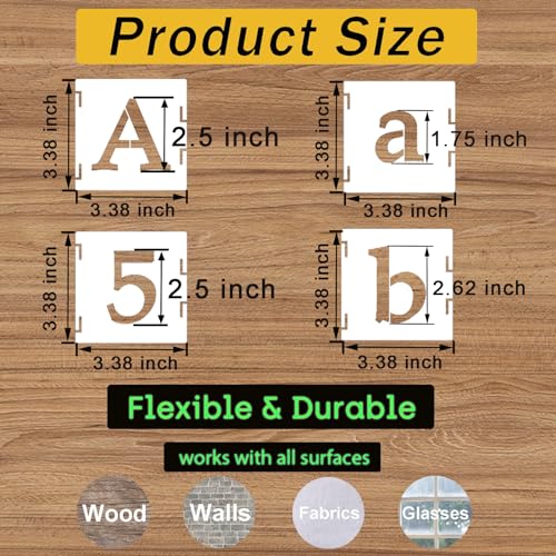 2.5 Inch Alphabet Letter Stencils, 65 Pcs Reusable Plastic Letter Number Symbol Interlocking Drawing Template Kit for Painting on Wood, Wall, Fabric, Rock, Signage, Door Porch - size: 2.5 Inch