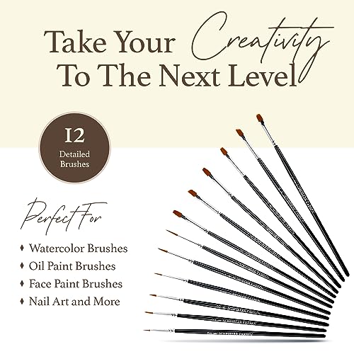 SCHPIRERR FARBEN - 12-Piece Detail Paint Brush Set, Detail Brush Set for Oil Paint, Acrylic & Watercolor, Miniature Paint Brushes, Fine Tip Paint Brush Sizes 0-4, Round, Flat, Angel, & More - size: Detail12