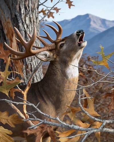 TFIAVSIN Deer in Autumn Forest Paint by Numbers Kit for Adults - Fall Landscape with Howling Deer, Complete Adult Paint by Number Kits on Pre-Printed Canvas for Relaxing Arts & Crafts - 16x20 Inch - color: Deer
