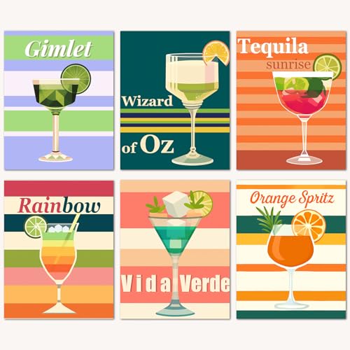 Bougimal 6 Pack Paint by Numbers Kit for Beginners, 11" W x 14" L Cocktail 5 DIY Acrylic Paint Set on Canvas Without Frame in Box, Kids Paint by Numbers Kits for Home Decor & Birthday Gift - color: Cocktail 5, size: 11" W x 14"L