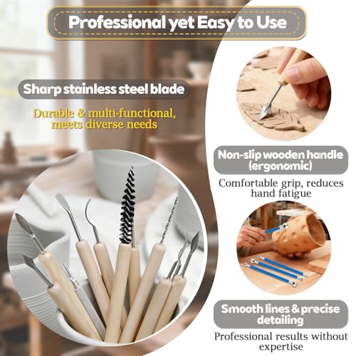 Pottery Clay Sculpting Tools Kit: 39Pcs Foam Clay for Stippling Carving Shaping Molding with Storage Bag - Air Dry Clay for Professional Polymer Artists Even Beginners - size: 39pcs