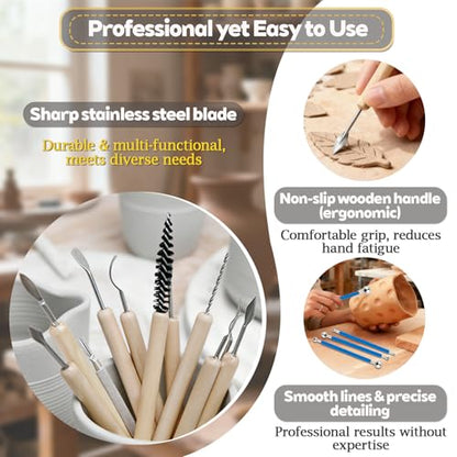Pottery Clay Sculpting Tools Kit: 39Pcs Foam Clay for Stippling Carving Shaping Molding with Storage Bag - Air Dry Clay for Professional Polymer Artists Even Beginners - size: 39pcs