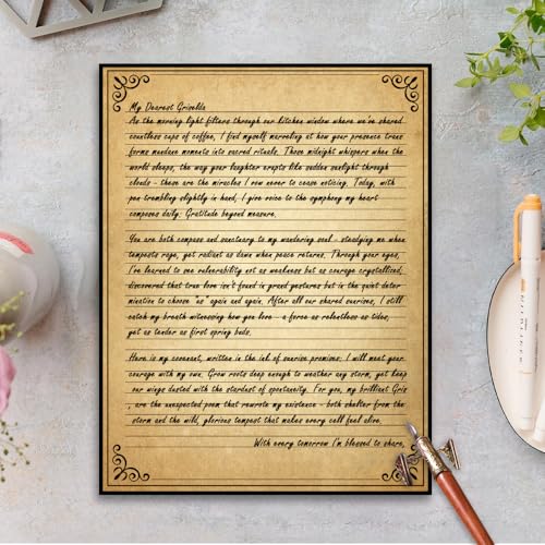 Vintage Lined Paper with Antique Border Design, 50 Sheets, Stationary Paper for Writing Letters, 100gsm, 11 x 8.5'', Aged Stationery for Writing Letters, Invitations, Stationery Writing Papers