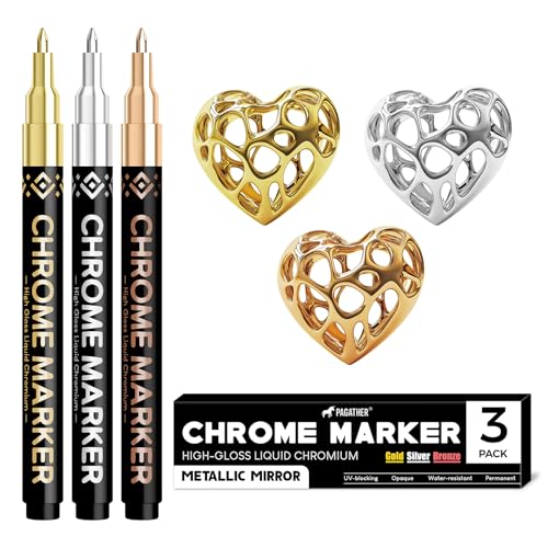 Pagather Chrome Paint Markers, Gold Silver Bronze Permanent Mirror Pens