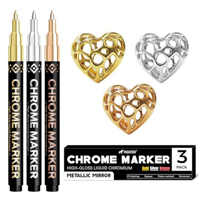 Pagather Chrome Paint Markers, Gold Silver Bronze Permanent Mirror Pens