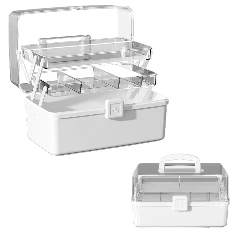 Large 3-Layer Craft Storage Box with Handle, White - color: White