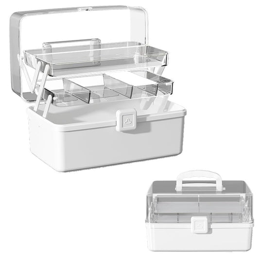Large 3-Layer Craft Storage Box with Handle, White - color: White