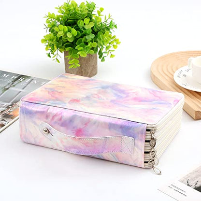 200 Slots Pencil Case 4-Layer Zipped Holder w/Handle - color: Marble-Purple, size: 200