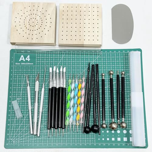 Yayatty Polymer Clay Tools, Acrylic Clay Roller, Acrylic Sheet, Rotary Cutting Mat, Round Polymer Clay Cutters with Clay Slicer Blade for Pottery and Sculpture, 42 PCS - color: 27 PCS