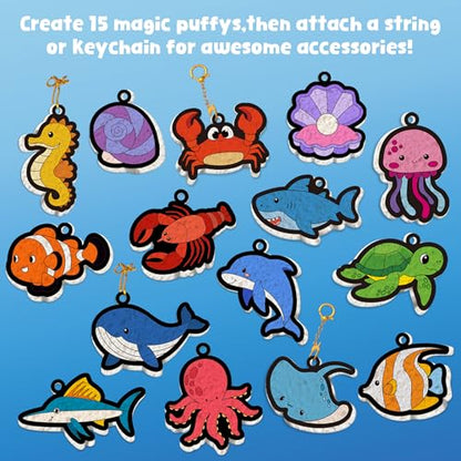 MZYTOZA Magic Foam Texture Painting Kit - 3D Art Craft Aqua Magic Puffs Paint Kit, 15 Mess-Free Paint by Number Craft for Kids（Marine Animals - color: Aqua Magic Puffs - Marine animals