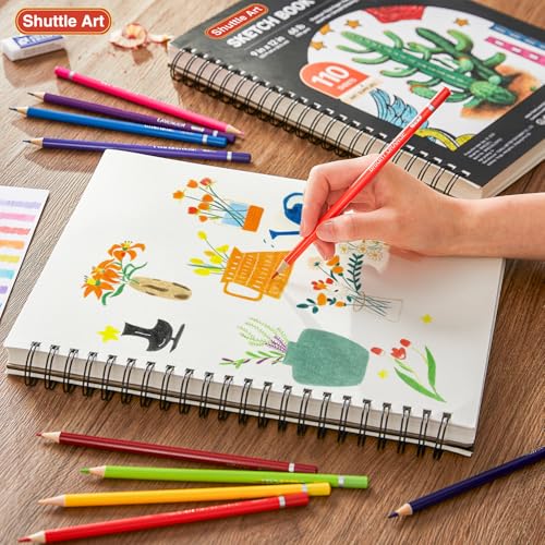 Shuttle Art 9x12” Sketchbook, 220 Sheets Total, Pack of 2(110 Sheets Each), 68lb/100gsm Thick Paper, Spiral Bound Mixedmedia Sketch Pad, Acid-free Drawing Pad for Kids Adults Artists Sketching Drawing - size: 110 Sheets x2
