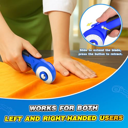 DIYSELF 45mm Rotary Cutter, Safety Lock Fabric Cutter with 5 Blades | Safety Lock, Fabric Cutter Rotary Tool for Quilting Cotton and Felt, Rolling Cutter for Fabric, Sewing, Quilting and Crafts - color: Blue