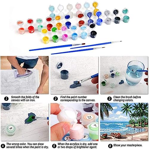 FQOVKYN 4 Pack Sunset Paint by Number for Adults Beginners, DIY Landscapes Paint by Numbers on Canvas, Acrylic Easy Painting by Numbers Oil Painting Kits for Home Wall Decor (8x8in)