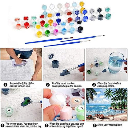 FQOVKYN 4 Pack Sunset Paint by Number for Adults Beginners, DIY Landscapes Paint by Numbers on Canvas, Acrylic Easy Painting by Numbers Oil Painting Kits for Home Wall Decor (8x8in)