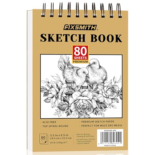 FIXSMITH 5.5"X8.5" Sketch Book, 80 Sheets (68 lb/100gsm) Sketchbook | Acid Free Drawing Paper | Top Bound Artist Sketch Pad | for Kids, Beginners, Artists & Professionals | Bright White - color: Tan, size: 5.5"x8.5"-1 Pack