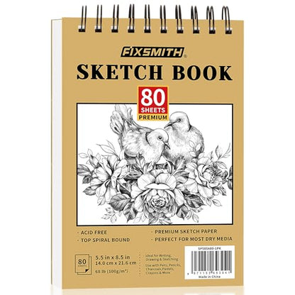 FIXSMITH 5.5"X8.5" Sketch Book, 80 Sheets (68 lb/100gsm) Sketchbook | Acid Free Drawing Paper | Top Bound Artist Sketch Pad | for Kids, Beginners, Artists & Professionals | Bright White - color: Tan, size: 5.5"x8.5"-1 Pack