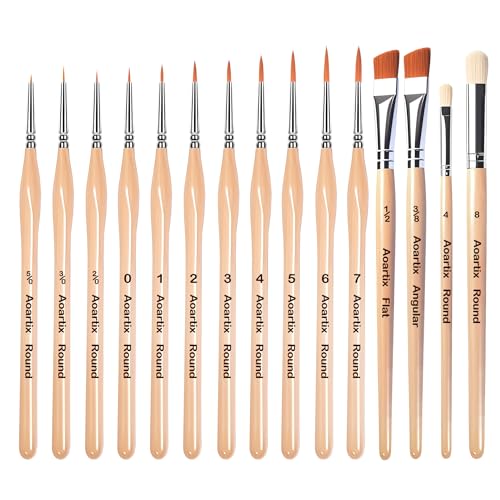Miniature Brush Dry Brushes, Aoartix 15 Pcs Model Paintbrush Set | Small Brushes for Acrylic, Watercolor, Face,Figurine, Oil, Models & Craft Painting Supplies, Paint by Numbers Kit for Adults - color: Wood