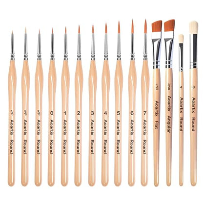 Miniature Brush Dry Brushes, Aoartix 15 Pcs Model Paintbrush Set | Small Brushes for Acrylic, Watercolor, Face,Figurine, Oil, Models & Craft Painting Supplies, Paint by Numbers Kit for Adults - color: Wood