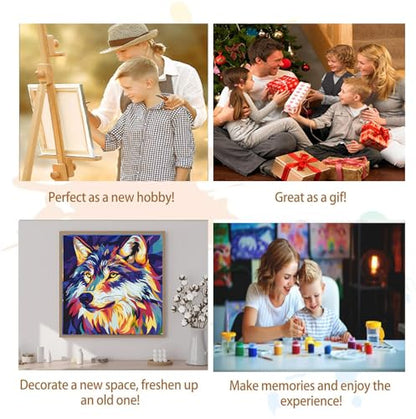 Artunion Framed Paint by Numbers Kit for Adults Beginners & Kids Ages 8-12,Wolf Head Paint by Number with Frame,Acrylic Paint by Numbers Kit on Canvas 10 * 10 Inch Without Easel - color: ZXT-186-F