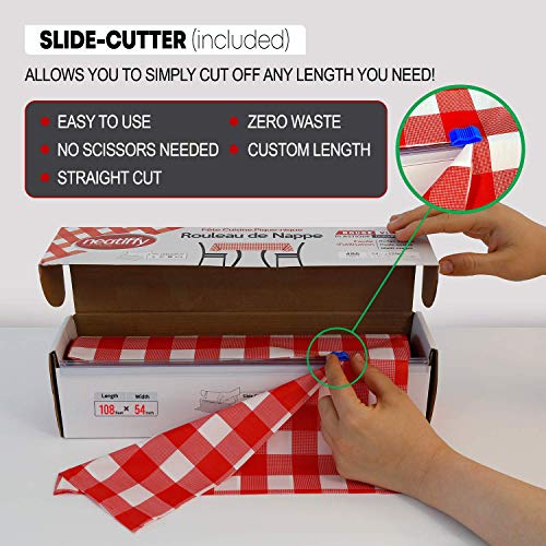 Neatiffy Disposable Plastic Tablecloth Roll | Indoor/Outdoor Table Cloth | Table Cover for Rectangle, Square, Round Tables | Picnic, Party, Banquet, Birthday, Wedding - 54 in x 108 ft - Red Checkered - color: Red Gingham