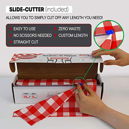 Neatiffy Disposable Plastic Tablecloth Roll | Indoor/Outdoor Table Cloth | Table Cover for Rectangle, Square, Round Tables | Picnic, Party, Banquet, Birthday, Wedding - 54 in x 108 ft - Red Checkered - color: Red Gingham