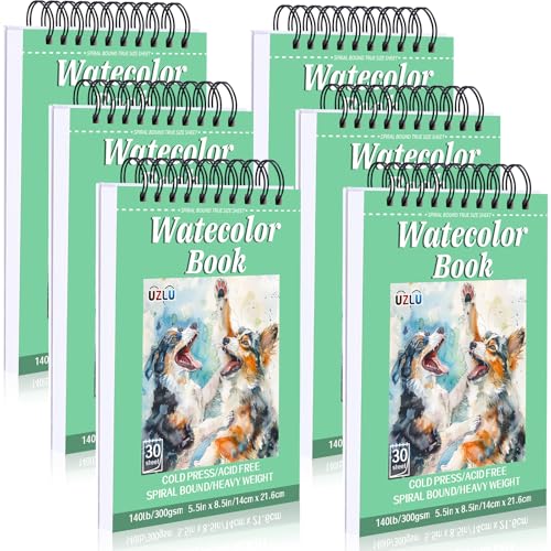 UZLU 6 Pack Watercolor Paper Pads, 5.5 x 8.5 Inch, 180 Sheets Total - size: 5.5x 8.5 in