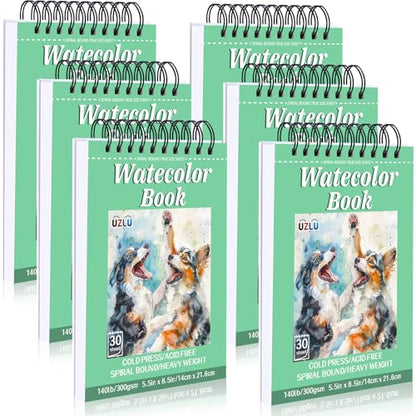UZLU 6 Pack Watercolor Paper Pads, 5.5 x 8.5 Inch, 180 Sheets Total - size: 5.5x 8.5 in