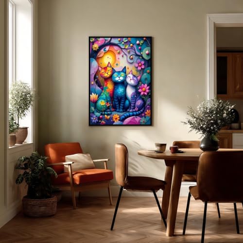 Diamond Art Kits for Adults,Colorful Cat and Flower Diamond Painting - color: KM531-1