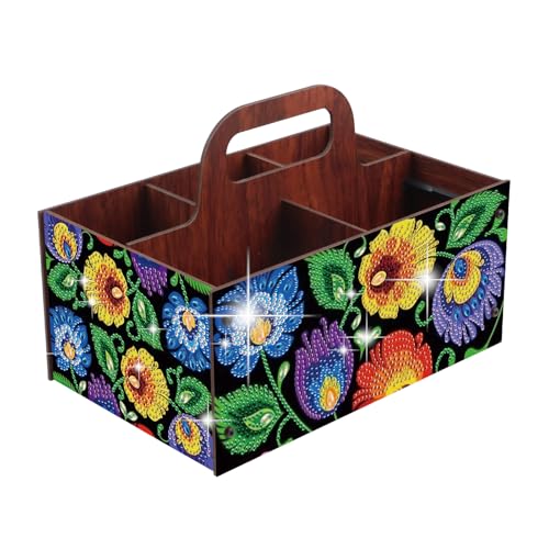 JZHYOAN 5D DIY Flower Multi-Compartment Diamond Art Storage Box Tabletop Organizer Decor Portable Storage Case Diamond Painting Rectangle Organizer Box with Handle for Storing Cosmetic Desktop Items