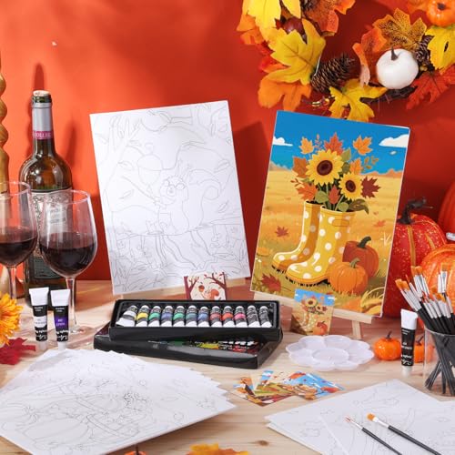 Sherr 12 Pcs Pre Drawn Canvas for Adults,Autumn Harvest,8 x 10 Inch - size: 8 x 10 Inch, style: Autumn Harvest