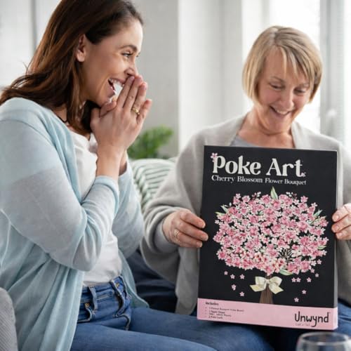 Unwynd Poke Art Cherry Blossom Flower Bouquet Kit for Adults, Women & Teens | Hobby activity, brain puzzles, adult, 12 illustration sheets, 12 pages of stickers, 12 colour pages Rubbing Plates & Supplies - style: Cherry Blossom