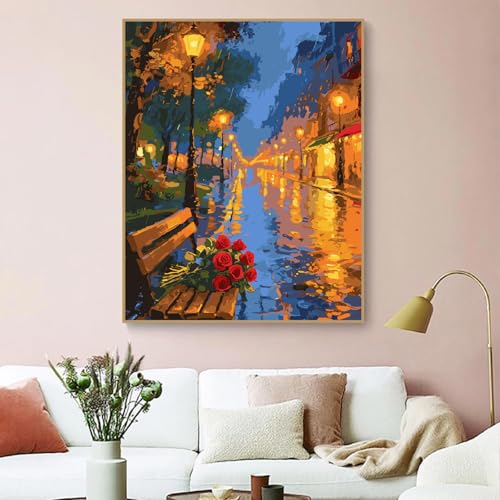 ZRIZQ Paint by Numbers Kit for Adults Beginner,Rose City Street,16x20 | Full set with wooden brushes,rolled canvas,rich paints.Calming activity.Beginner friendly.Just open and paint. - color: 16"X20"Rolled Canvas(Frameless)-Landscape 5