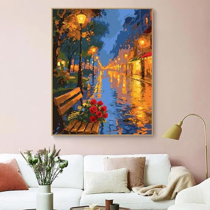 ZRIZQ Paint by Numbers Kit for Adults Beginner,Rose City Street,16x20 | Full set with wooden brushes,rolled canvas,rich paints.Calming activity.Beginner friendly.Just open and paint. - color: 16"X20"Rolled Canvas-Landscape 2