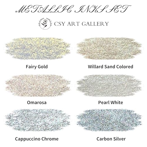 Metallic-Pearlescent-Glitter Acrylic Paint Ink-Shining Calligraphy Inks-Silver, Liquid Gold Pigments Perfect for Artists, Leather Dye,Canvas,Rocks,Wood, Fabric (Galaxy Starlight Set)