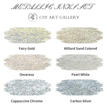 Metallic-Pearlescent-Glitter Acrylic Paint Ink-Shining Calligraphy Inks-Silver, Liquid Gold Pigments Perfect for Artists, Leather Dye,Canvas,Rocks,Wood, Fabric (Galaxy Starlight Set)