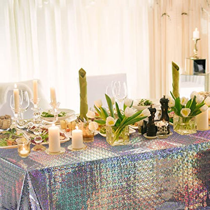 4 Pack Iridescent Plastic Tablecloths Shiny Disposable Laser Rectangle Table Covers Holographic Foil Tablecloth Iridescent Party Decoration Birthday Bridal Wedding Christmas 54"x108"(Silver) - color: Silver
