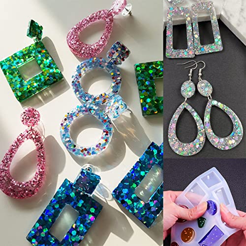 6 Pieces Silicone Earring Moulds Keychain Epoxy Pendant Ear Studs Resin Molds for DIY Crafts Jewelry Casting Making