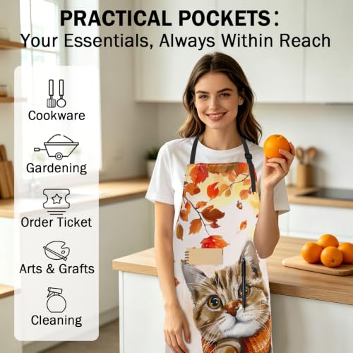 Imiss Waterproof Stain-Resistant Cooking Chef Aprons for Grill BBQ Baking 27 X 31 Inch - color: Fall Cat