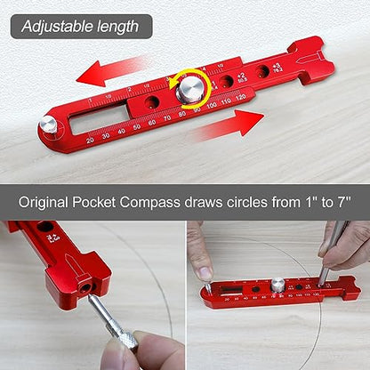 Woodworking Compass Scriber, Portable Aluminum Alloy Woodworking Compass Tool, Adjustable Metric/Inch Arc Drawing Ruler Circle Drawing Ruler Marking Gauge Circle Marking Tool (mini) - style: Pocket Compass - 1" – 7" Range