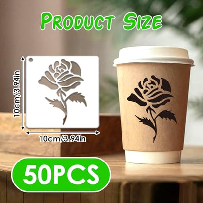 50 Pcs Large Flower Stencils for Painting, 3.94 X 3.94 Inch Flower Stencils for Crafts Reusable, Wood and Wall Stencils for Painting Large Pattern, DIY Templates Holiday Wall Paper (J) - style: J