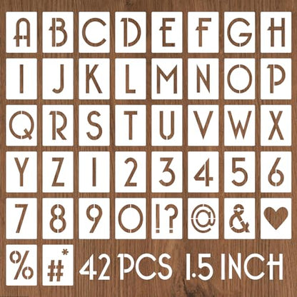 YEAJON 1.5 Inch Letter Stencils and Numbers, 42 Pcs Alphabet Drawing Stencils, Reusable Plastic Craft Templates for Painting on Wood, Wall, Fabric, Rock, Signage - size: 1.5 Inch