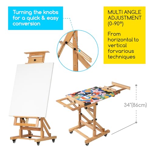 MEEDEN Movable Large H-Frame Painting Easel Holds Canvas Art Up to 78.7" and Wooden Drafting Stool with Adjustable Height