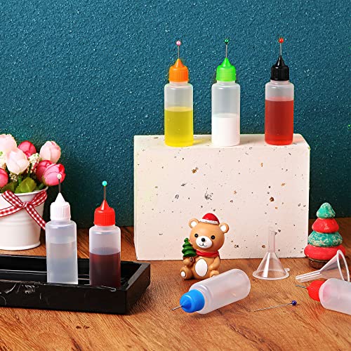 Baderke 12 Pcs Precision Tip Applicator Bottles 20 ml Needle Fine Tip Squeeze Glue Applicator Bottle with 5 Pcs Mini Funnel 15 Pcs Pin for Alcohol Ink DIY Quilling Craft Acrylic Painting
