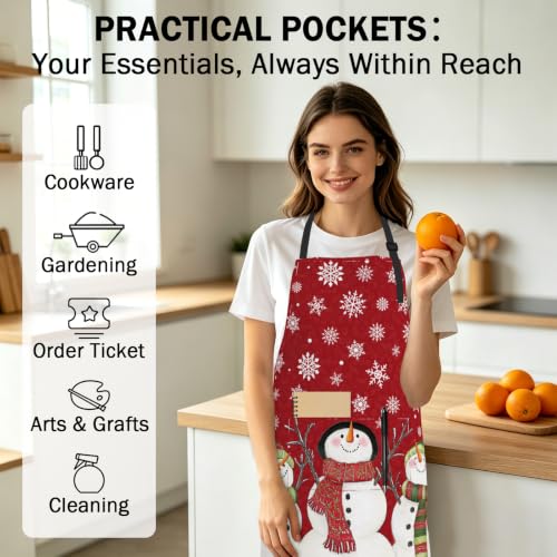 Imiss Waterproof Stain-Resistant Cooking Chef Aprons for Grill BBQ Baking 27 X 31 Inch - color: Red Snowman