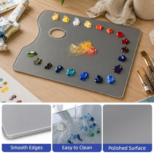 10x14 Inch Handy Rectangular Natural Grey Tempered Glass Palette | Durable Artist Paint Mixing Pallet for Oil, Acrylic, and Watercolor Painting