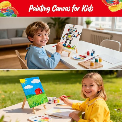 Canvas for Painting with Mini Easel, 6 Pack 8x10 Canvas Board with 1 Wood Easel Blank Cotton Primed for Kids & Beginners for Acrylic, Oil, Watercolor Paint