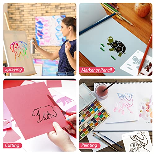 50 PCS Animal Painting Stencils Reusable Animal Stencils for Painting on Wood Rocks Canvas Fabric Glass Pottery 4x4 Inch - color: Animal